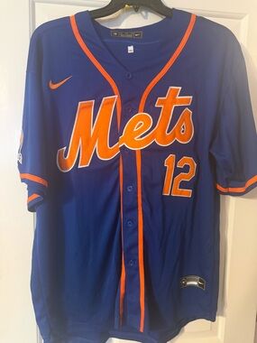 Nike Royal Blue and Orange Mets Lindor Baseball Jersey